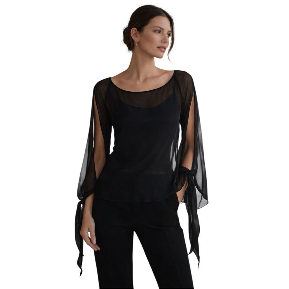 Stunning Nicole Miller Collection NWT Silk Sheer Split Sleeve Top Size 8